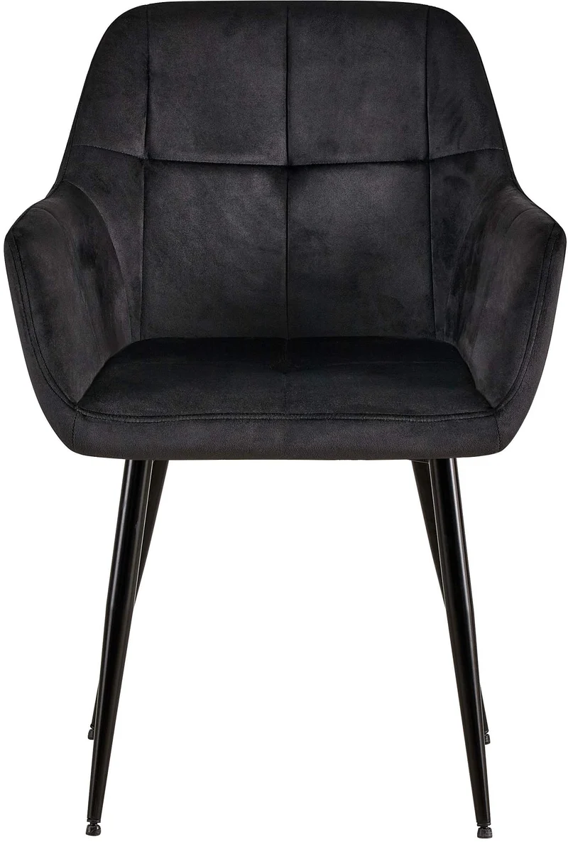 Chaise de salle à manger bureau coutures décoratives carrées en velours noir pieds en métal noir 10_0001898