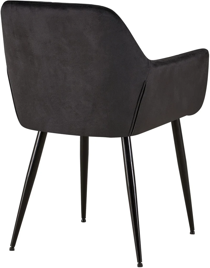 Chaise de salle à manger bureau coutures décoratives carrées en velours noir pieds en métal noir 10_0001898