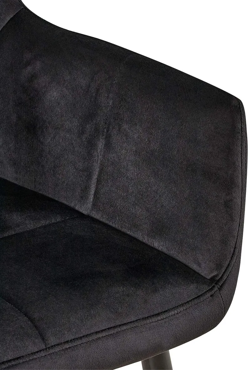 Chaise de salle à manger bureau coutures décoratives carrées en velours noir pieds en métal noir 10_0001898
