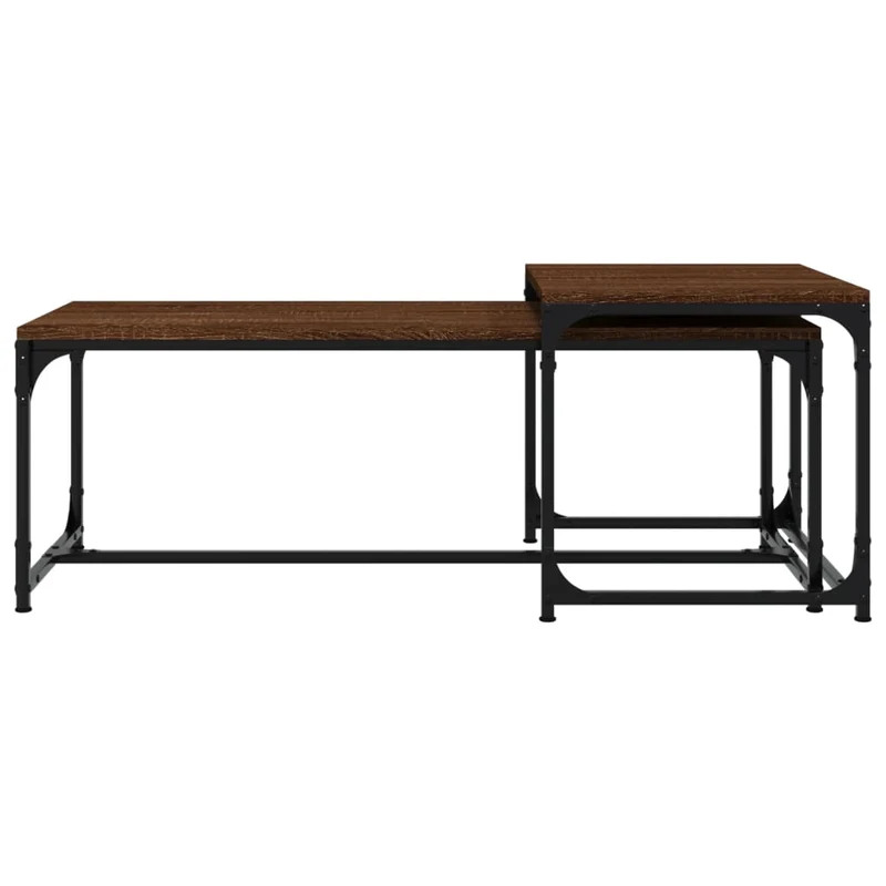 Lot de 2 tables basse style industriel en bois d'ingénierie marron et acier DEC040373