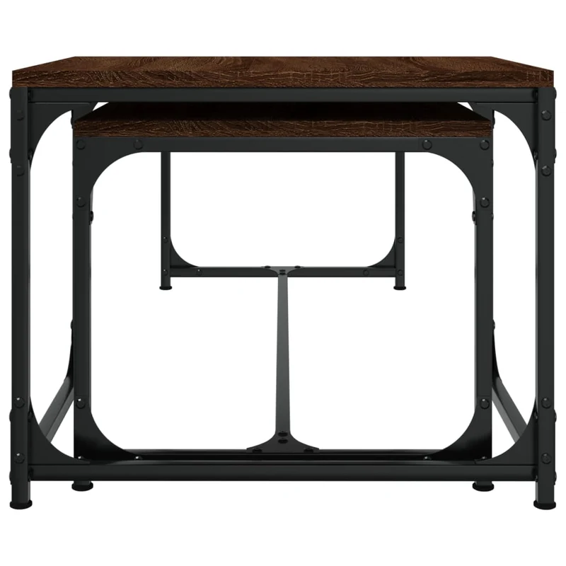 Lot de 2 tables basse style industriel en bois d'ingénierie marron et acier DEC040373