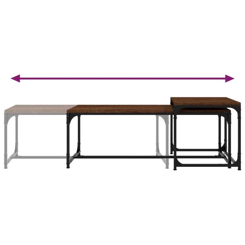 Lot de 2 tables basse style industriel en bois d'ingénierie marron et acier DEC040373