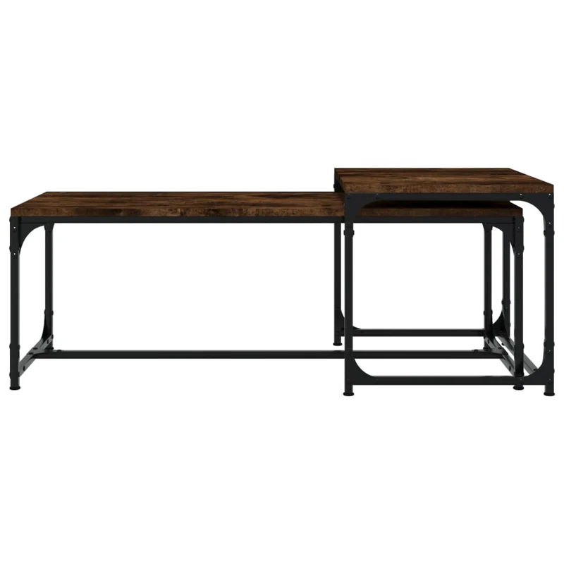 Lot de 2 tables d'appoint en bois d'ingénierie marron et acier DEC040356