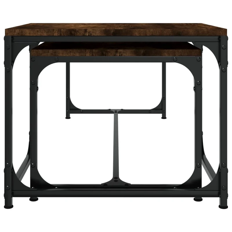 Lot de 2 tables d'appoint en bois d'ingénierie marron et acier DEC040356