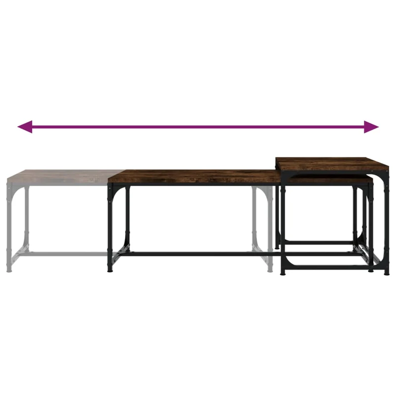 Lot de 2 tables d'appoint en bois d'ingénierie marron et acier DEC040356