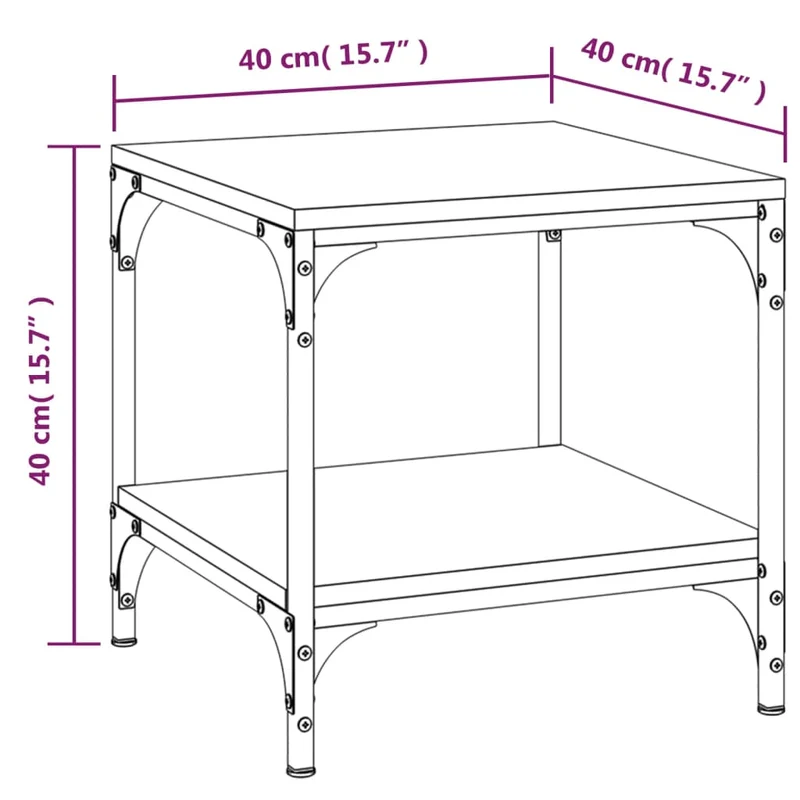 Table d'appoint chevet avec étagère 40 x 40 x 40 cm bois d'ingénierie noir et acier DEC040291