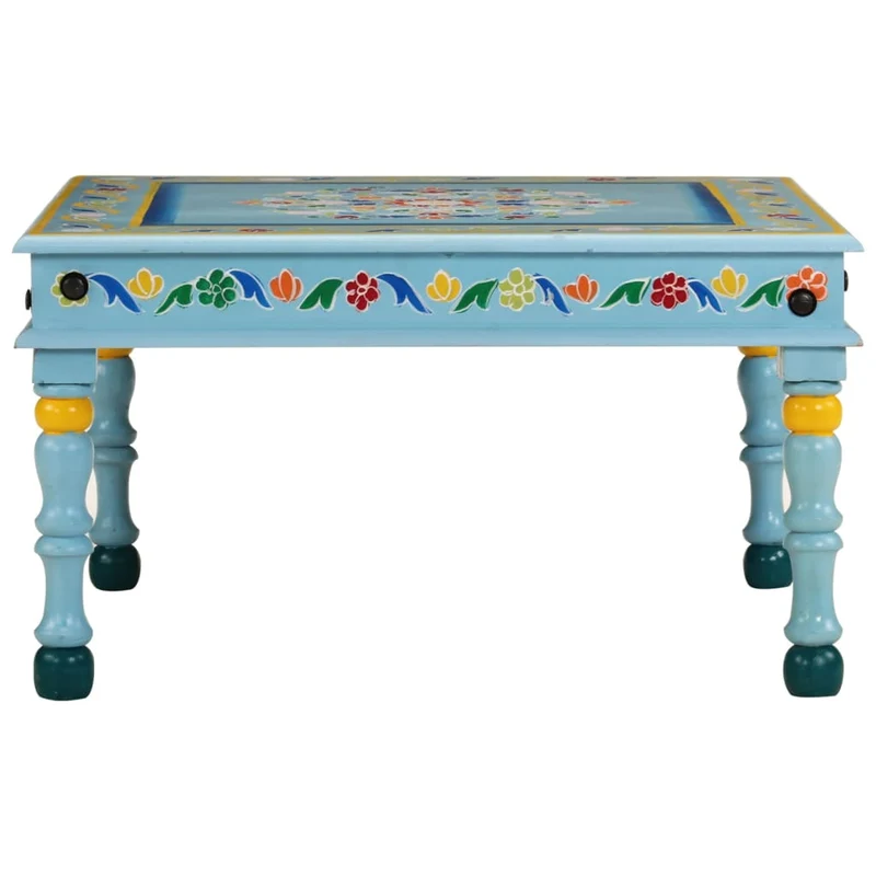 Table basse style tropical en bois de manguier massif peint à la main turquoise DEC040190