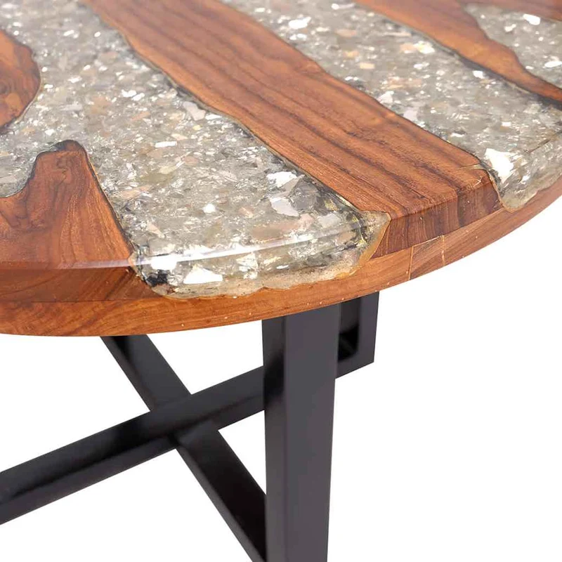 Table d'appoint design rustique en teck résine diamètre 60 cm multicolore DEC040182