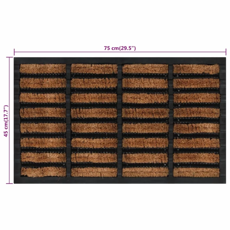 Paillasson rectangulaire antidérapant 45 x 75 cm caoutchouc et fibre de coco marron DEC040655