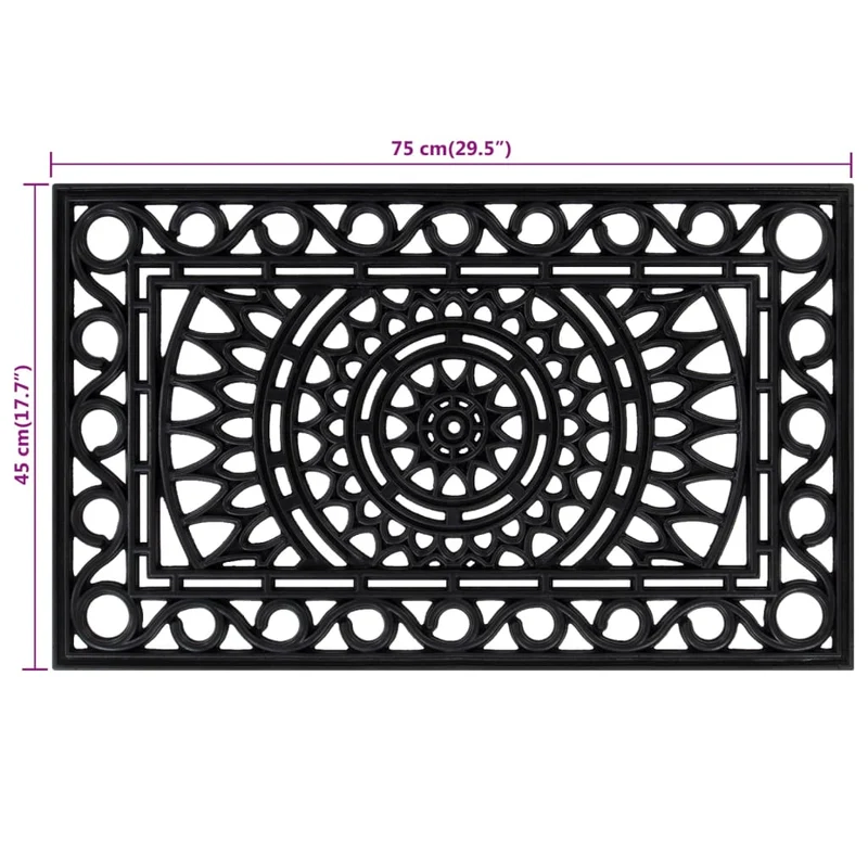 Paillasson rectangulaire 45 x 75 cm caoutchouc noir DEC040650