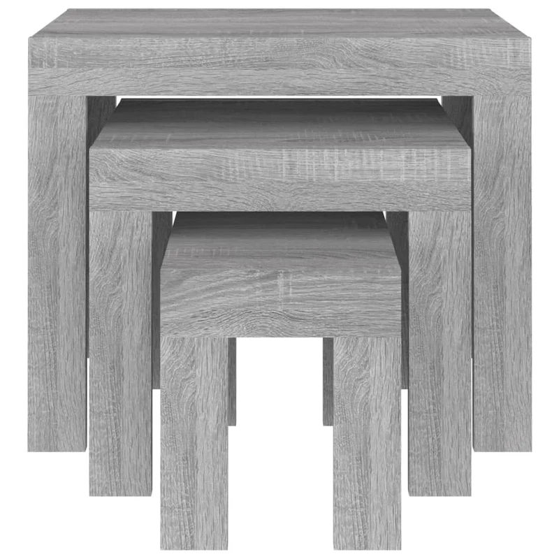 Lot de 3 tables d'appoint gigognes en bois d'ingénierie gris DEC040569
