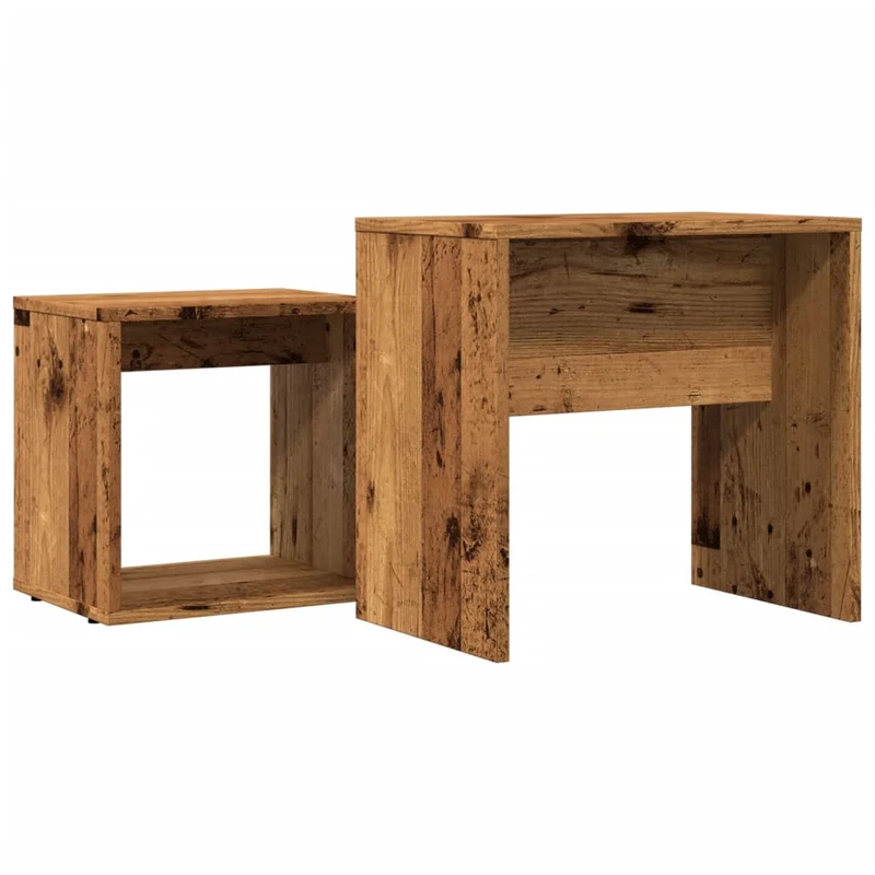 Lot de 2 tables d'appoint gigognes en bois d'ingénierie marron effet vieilli DEC040528