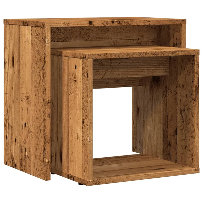 Lot de 2 tables d'appoint gigognes en bois d'ingénierie marron effet vieilli DEC040528