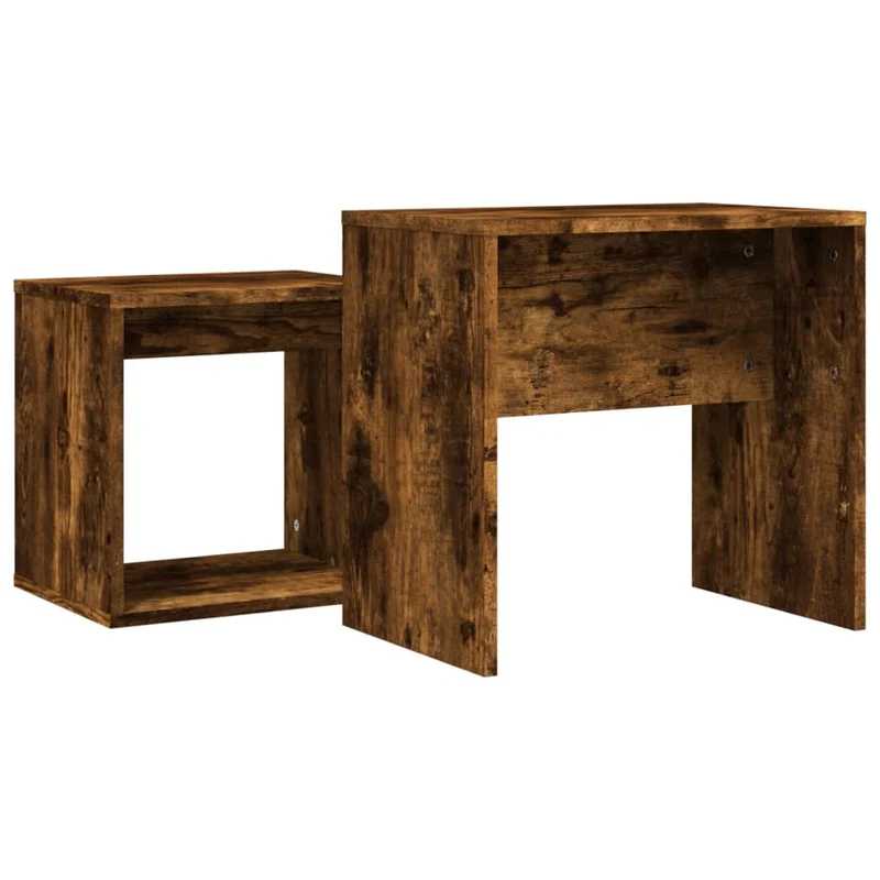 Lot de 2 tables d'appoint gigognes en bois d'ingénierie marron DEC040497