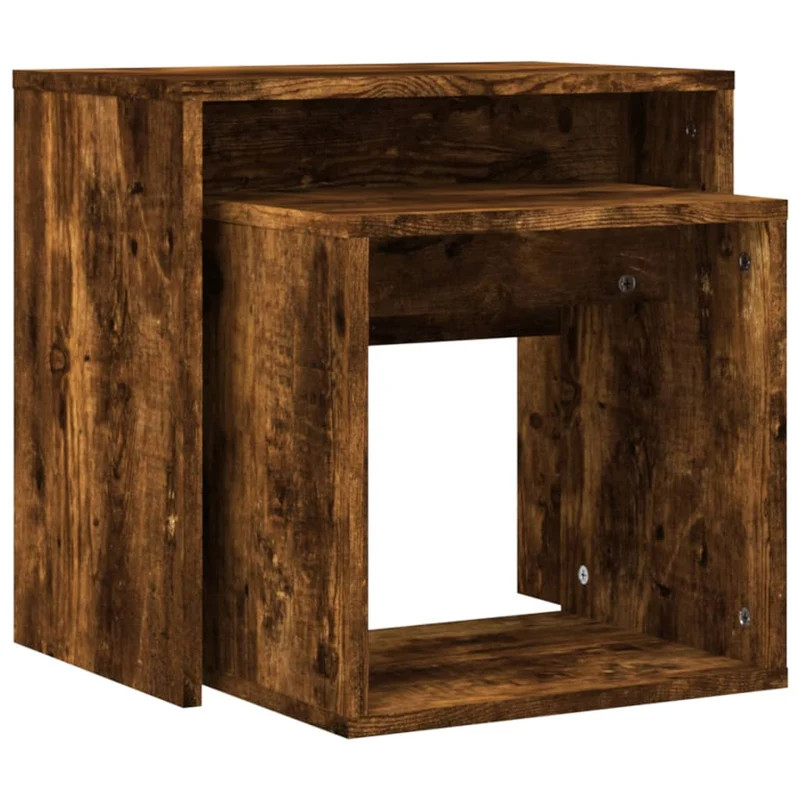 Lot de 2 tables d'appoint gigognes en bois d'ingénierie marron DEC040497