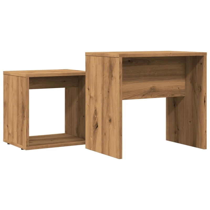 Lot de 2 tables d'appoint gigognes en bois d'ingénierie marron effet vieilli DEC040492
