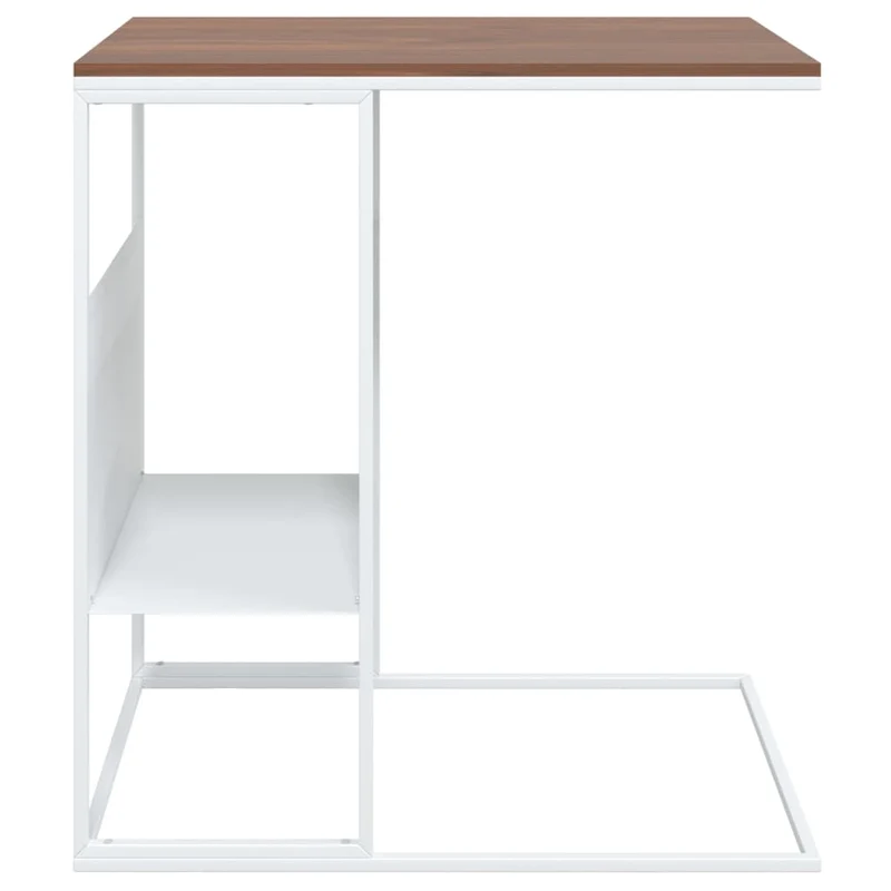 Table d'appoint en forme de C bout de canapé 55 x 36 x 59,5 cm bois d'ingénierie marron et fer blanc DEC040259