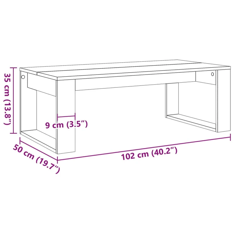 Table basse style rustique 102 x 50 x 35 cm bois d'ingénierie marron effet vieilli DEC040204