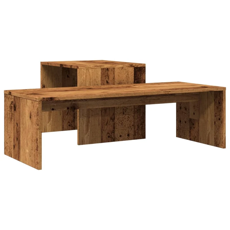 Lot de 2 tables d'appoint gigognes 100 x 48 x 40 cm bois d'ingénierie marron effet vieilli DEC040202