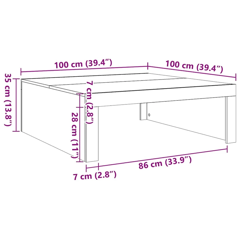 Table basse style rustique 100 x 100 x 35 cm bois d'ingénierie marron vieilli DEC040200