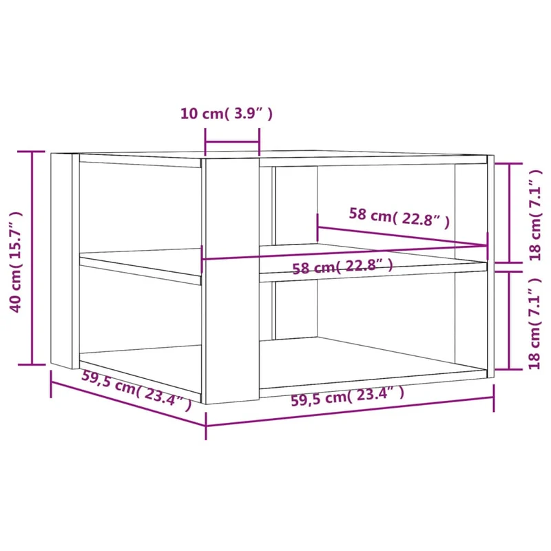 Table basse avec étagères 59,5 x 59,5 x 40 cm bois d'ingénierie gris DEC040052