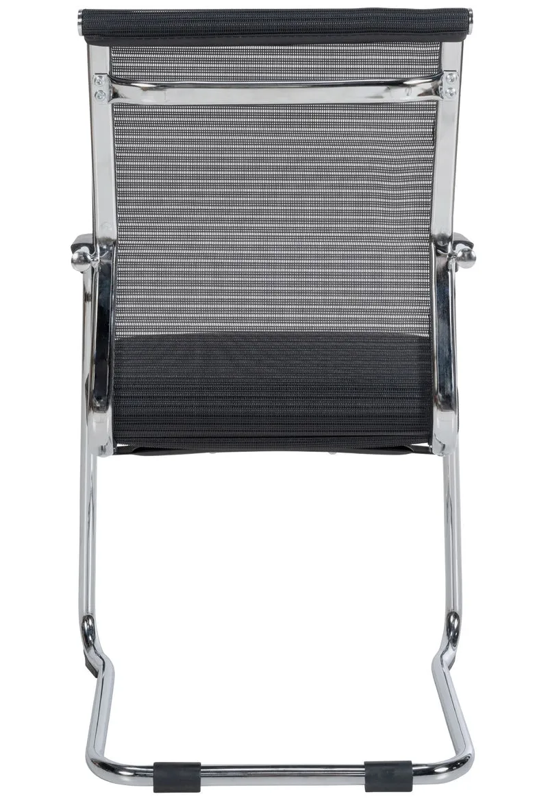 Fauteuil de bureau chaise de salle à manger sans roulettes en tissu maille noir piètement métal BUR10679