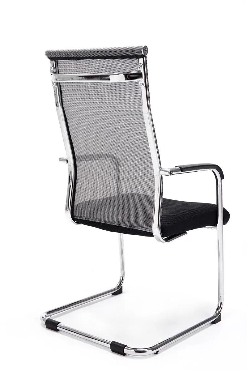 Chaise pour visiteur fauteuil de bureau avec accoudoirs gris pieds chromé BUR10145