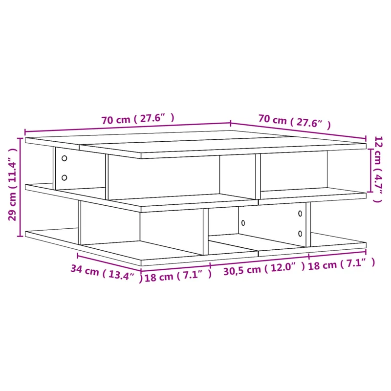 Table basse design moderne et contemporaine 70 x 70 x 29 cm bois d'ingénierie gris DEC039336