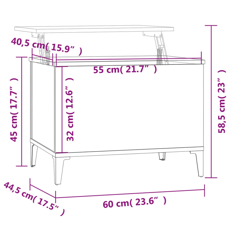 Table basse avec plateau relevable design moderne et contemporaine 60 x 44,5 x 45 cm bois d'ingénierie marron et métal DEC038444