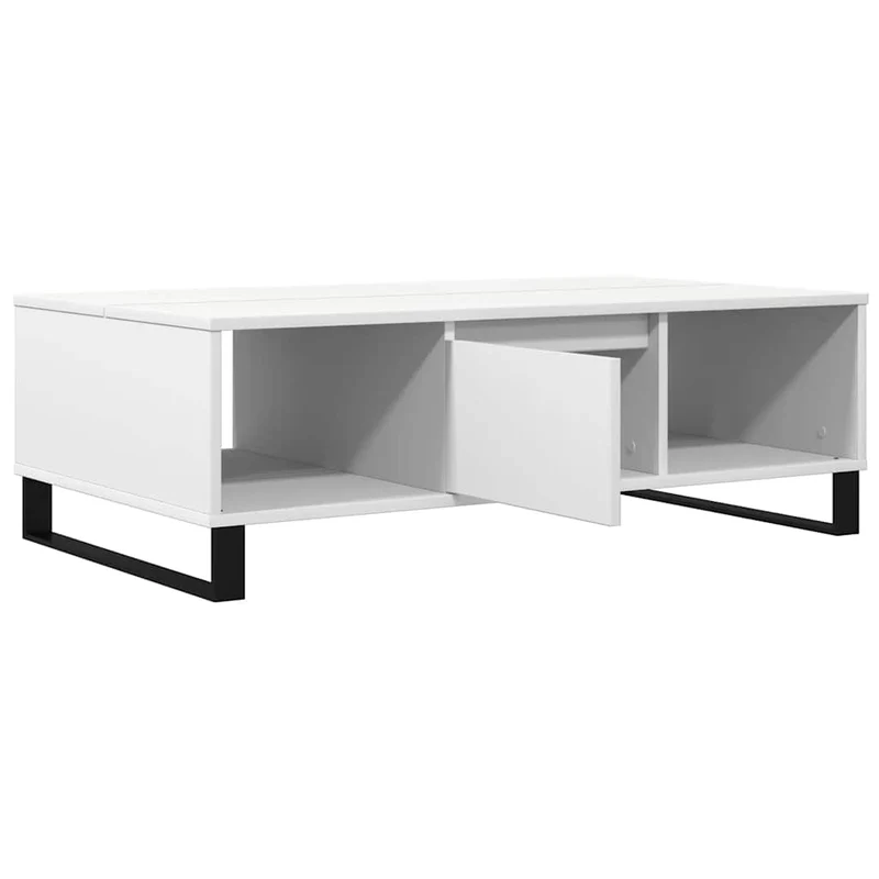 Table basse de salon 3 compartiments design moderne 104 x 60 x 35 cm bois d'ingénierie blanc et fer DEC037840