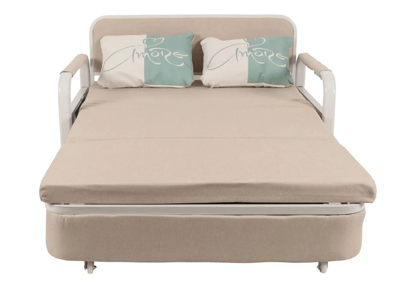 Canapé convertible avec coffre de rangement fonction lit compact accoudoirs coussins confort tissu beige 04_0010104