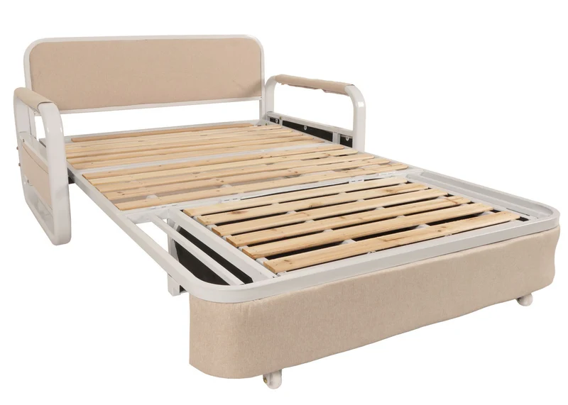 Canapé convertible avec coffre de rangement fonction lit compact accoudoirs coussins confort tissu beige 04_0010104