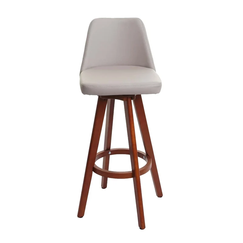 Lot de 2 tabourets de bar chaises comptoir pivotant avec repose-pieds cadre en bois assise en PVC taupe 04_0007457