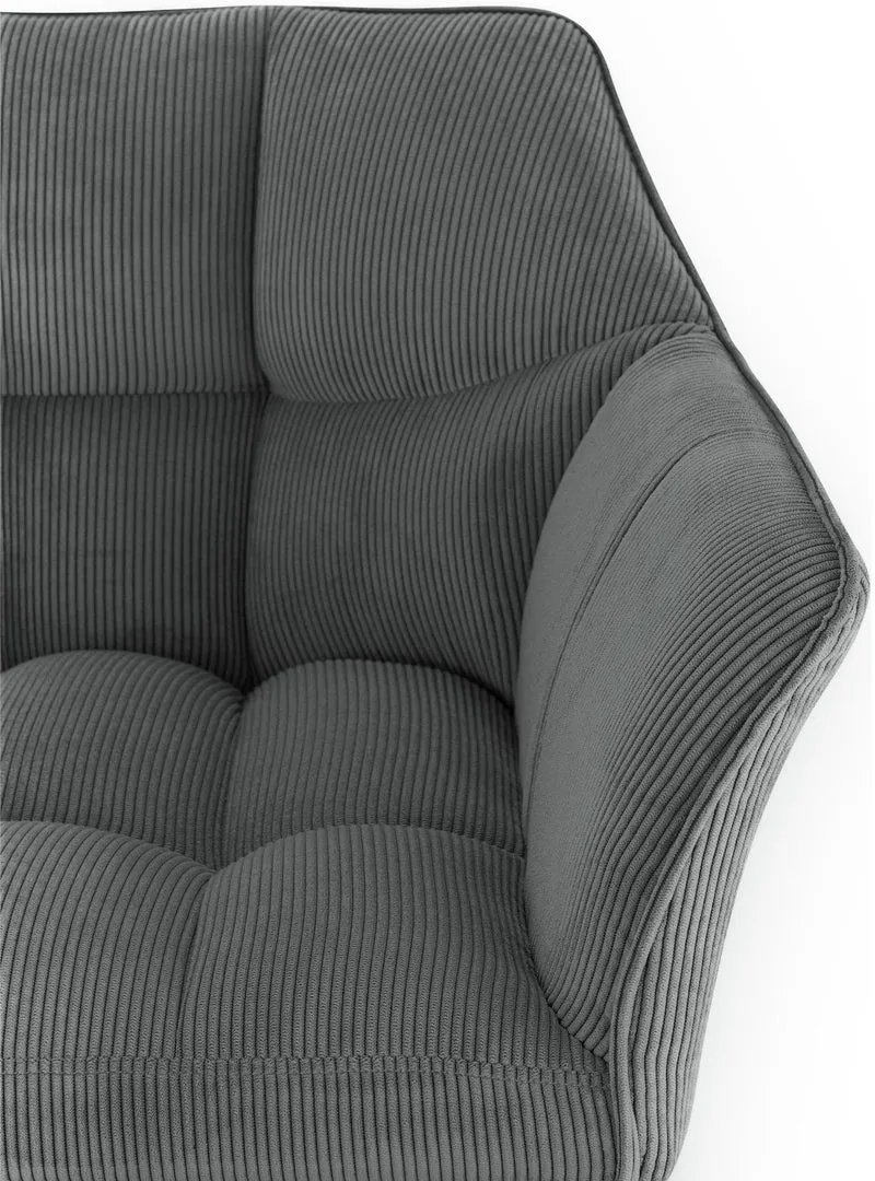 Tabouret de bar x1 réglable en velours côtelé gris foncé assise enveloppante capitonnée et avec base carrée en métal noir 10_0006121
