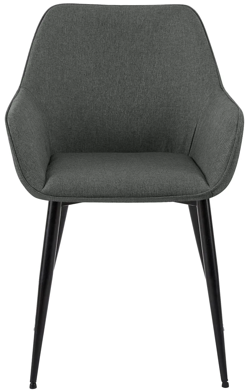 Lot de 2 chaises de salle à manger bureau salle d'attente en tissu gris foncé et métal noir 10_0007382