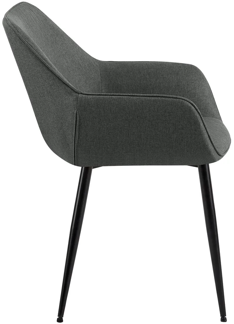 Lot de 2 chaises de salle à manger bureau salle d'attente en tissu gris foncé et métal noir 10_0007382