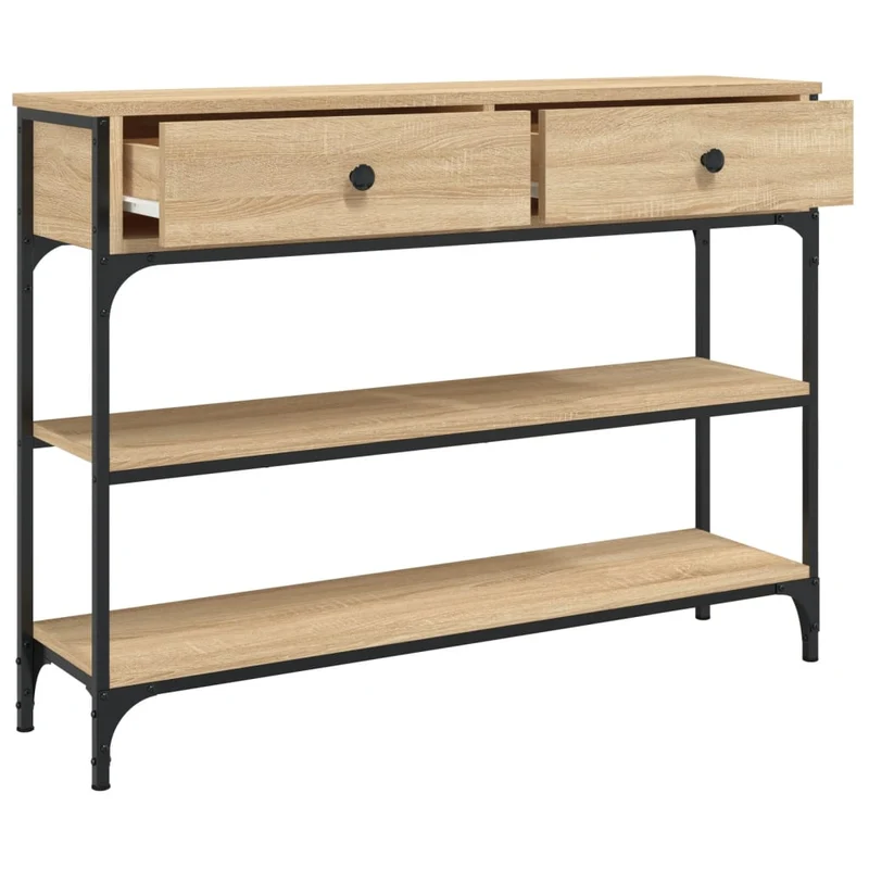 Table console d'entrée fonctionnel et stylé avec tiroirs et étagères 100 x 25 x 75 cm bois d'ingénierie et métal DEC031899