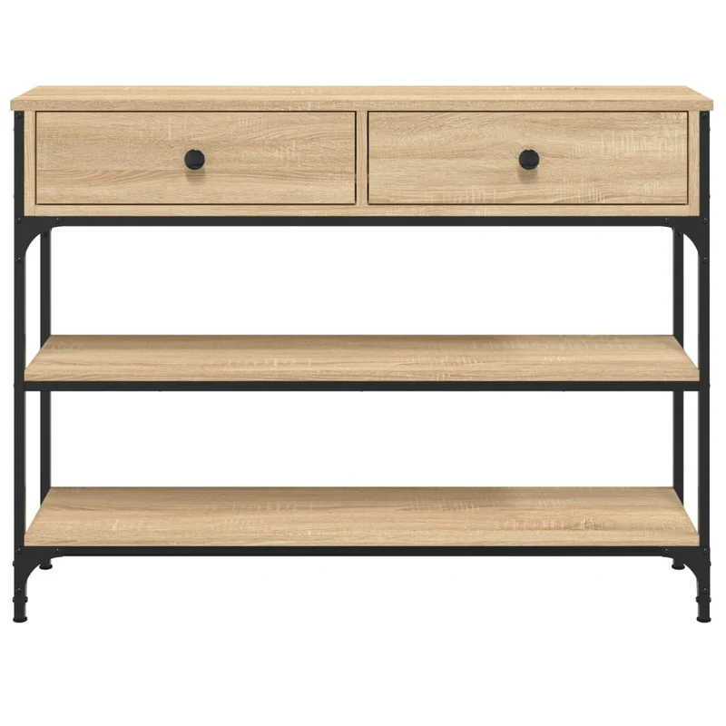 Table console d'entrée fonctionnel et stylé avec tiroirs et étagères 100 x 25 x 75 cm bois d'ingénierie et métal DEC031899