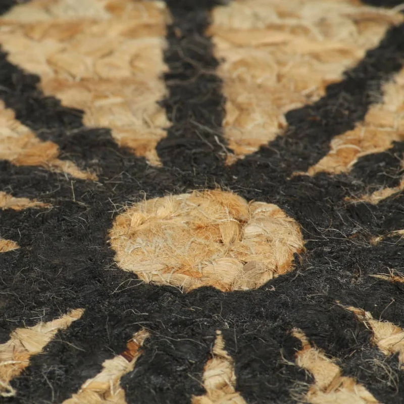 Tapis fait à la main Jute avec imprimé noir 120 cm DEC023494