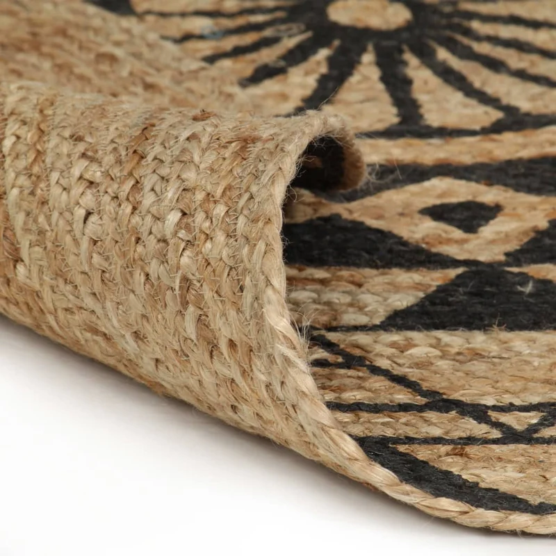 Tapis fait à la main Jute avec imprimé noir 120 cm DEC023494