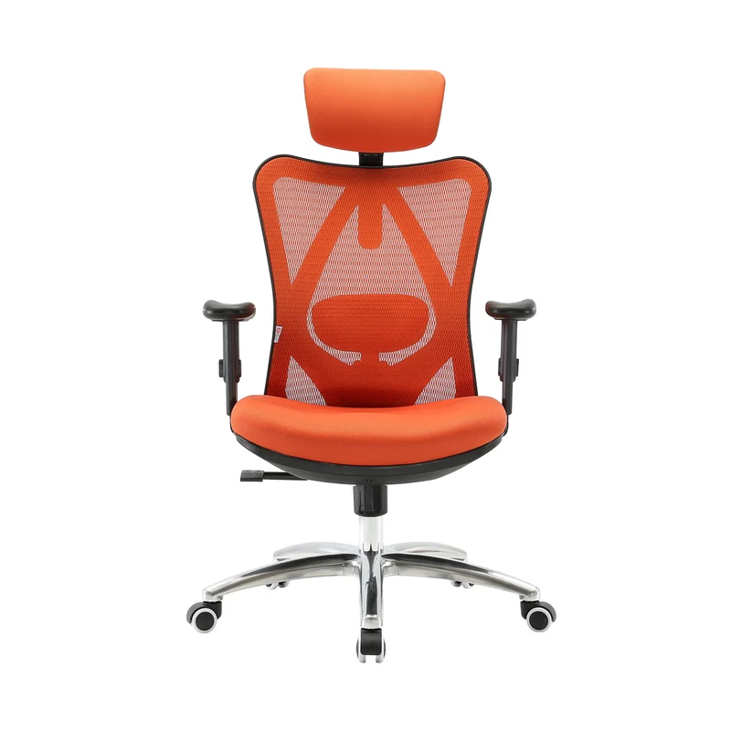 Chaise de bureau support lombaire ergonomique appui-tête réglable en maille orange 04_0006215