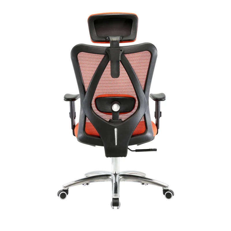 Chaise de bureau support lombaire ergonomique appui-tête réglable en maille orange 04_0006215