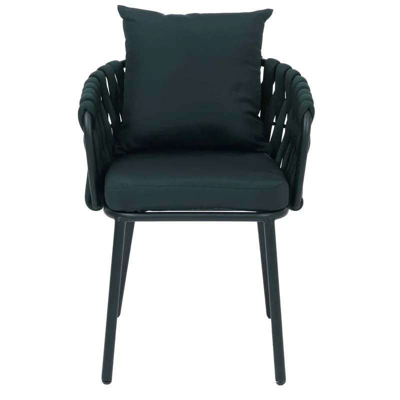 Lot de 6 chaises de salle à manger avec accoudoirs structure aluminium et tressage corde tissu vert foncé 04_0008725