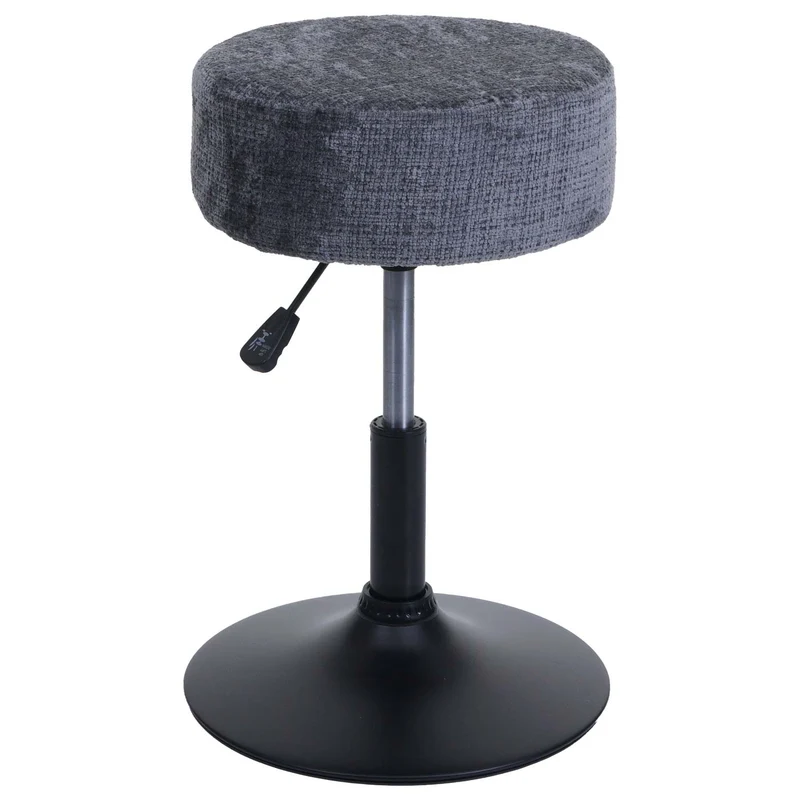 Lot de 2 tabourets réglables en hauteur pivotants 360° tissu chenille gris foncé Ø37 cm base acier 04_0009944