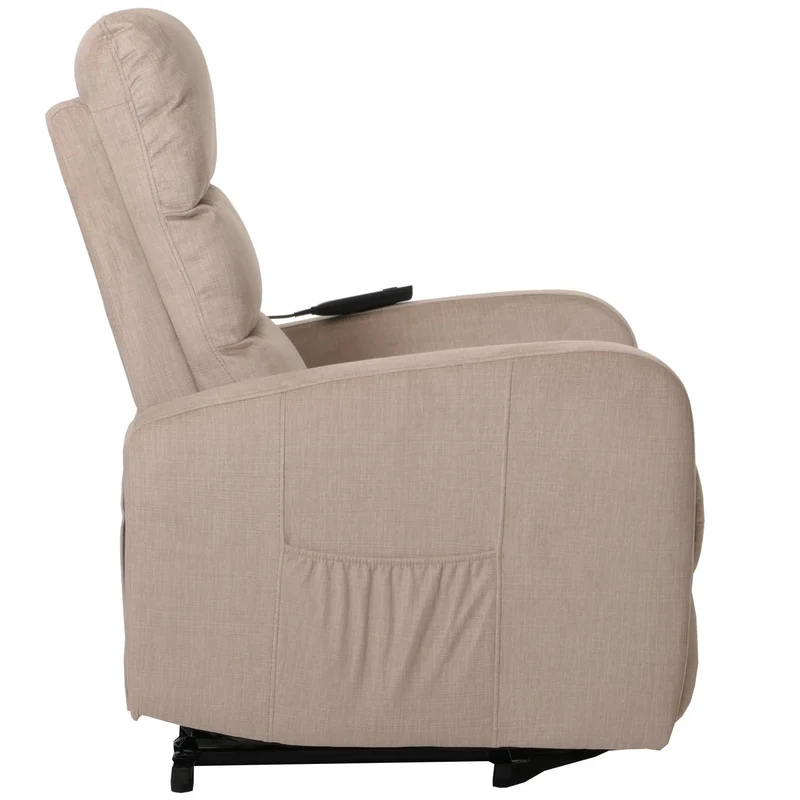 Fauteuil releveur électrique relax en tissu chenille crème avec fonction allongée et télécommande 04_0010040
