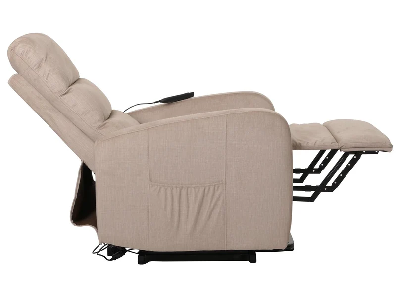 Fauteuil releveur électrique relax en tissu chenille crème avec fonction allongée et télécommande 04_0010040
