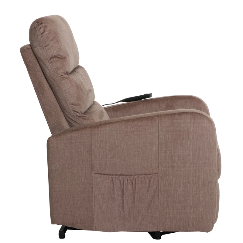 Fauteuil releveur électrique relax en tissu chenille marron avec fonction allongée et télécommande 04_0010049