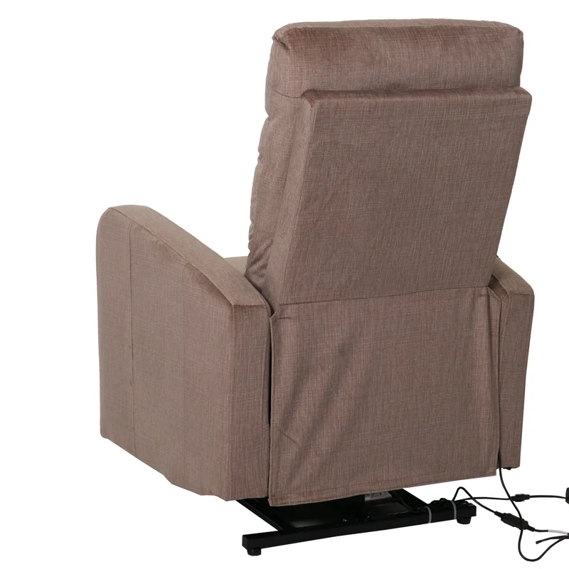 Fauteuil releveur électrique relax en tissu chenille marron avec fonction allongée et télécommande 04_0010049