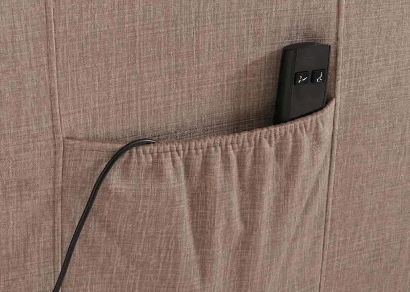 Fauteuil releveur électrique relax en tissu chenille marron avec fonction allongée et télécommande 04_0010049