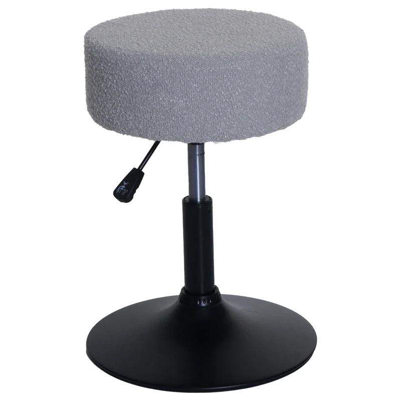 Lot de 2 tabourets réglables pivotants 360° tissu bouclé gris Ø37 cm base acier 04_0009932